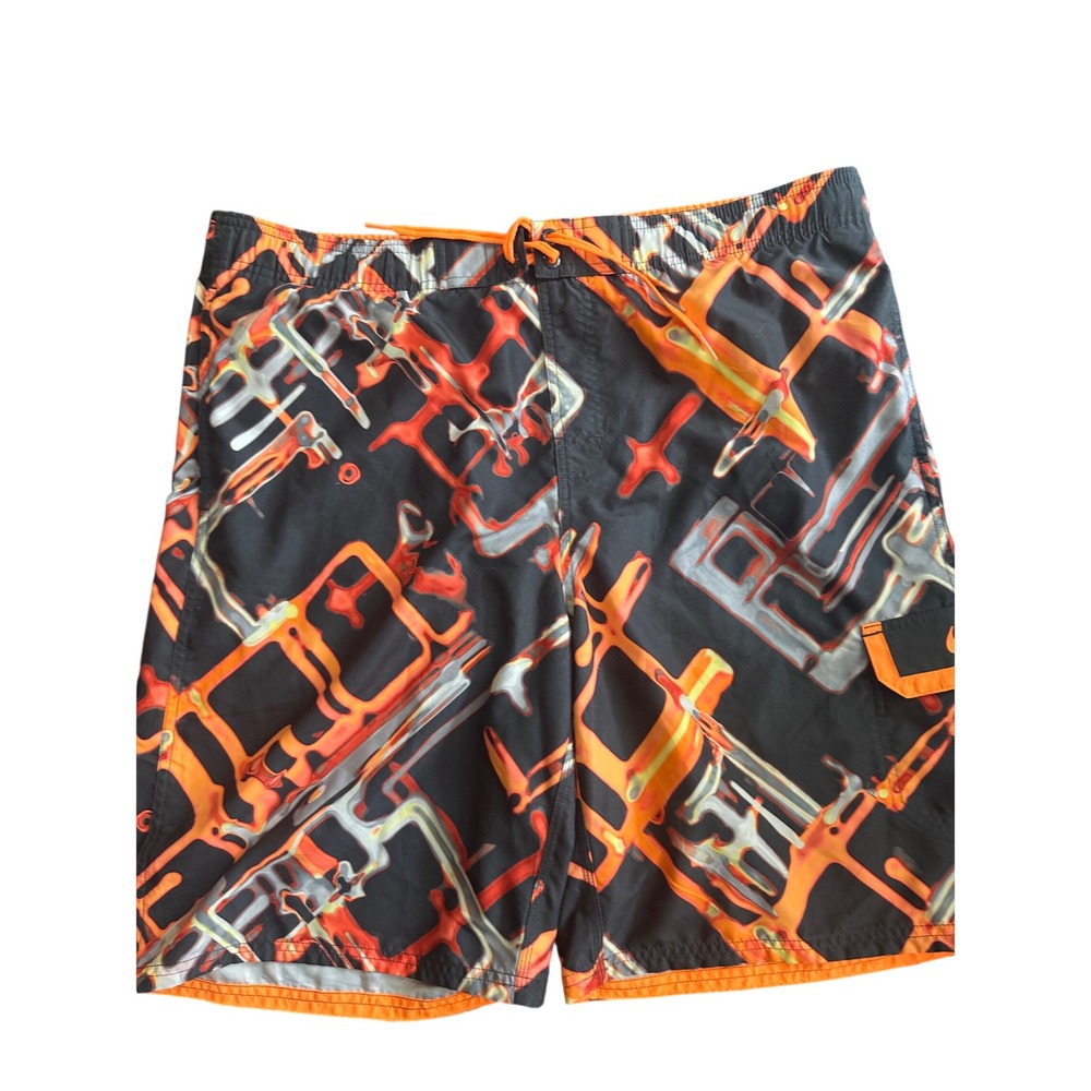 Nike Mens Swim Trunks Board Shorts Abstract Graphic Orange Black Large